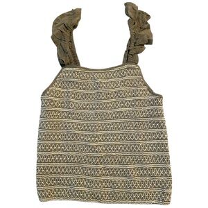 Hem & Thread Ruffled Pale Sage Cream Smocked Tank Size Medium NWT